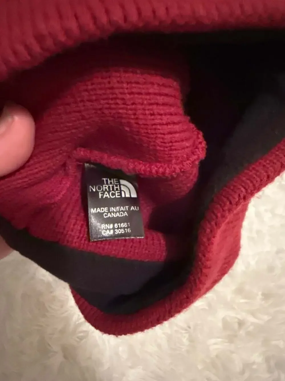 The North Face Ribbed‎ Jim Beanie Hat with Fleece Earband Burgundy